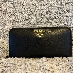 Prada Black Leather Pouch with Gold Logo